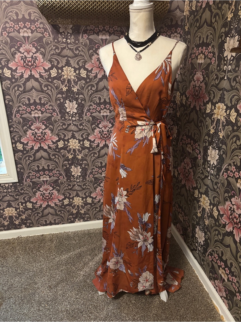 Anthropologie Hutch Rust Floral Wrap Maxi Dress, Small